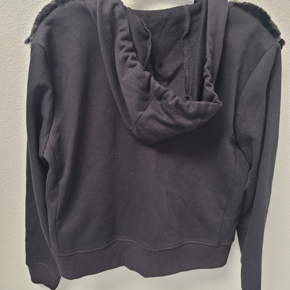 DKNY Faux Fur Hooded Black Zip Up Jacket Size Small - Picture 5 of 5